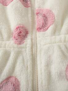 Girls' Soft Plush Flannel Hooded Coat With Heart Print, Full Zip, Mid-Length, Waist Tie, Thickened For Autumn/Winter - White - View 6