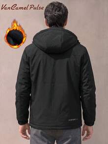 Vancamel Pulse Men's Solid Color Detachable Hooded Thermal Lined Sports Jacket, Warm Outdoor Hiking Functional Loose Comfortable Versatile Top - Black - View 3