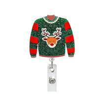 1pc Christmas Sweater Acrylic Retractable Badge Reel ID Holder For Nurses Students Teachers Holiday Gift - A - View 5
