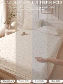 1 buah Sprei Fitted Motif Bunga Tulip Putih, Pelindung Kasur, Penutup Kasur, Lembut dan Bernapas, Cocok untuk Semua Ukuran Kasur - Twin, Full, Queen, King, Kantong Dalam Hingga 11,8 Inci - Putih - View 4