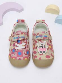 1 Pair Girls' Pink Plaid Polka Dot Cartoon Colorblock Cat Hook-And-Loop Canvas Slip-On Shoes, Suitable For School And Casual Wear - Multicolor - View 6