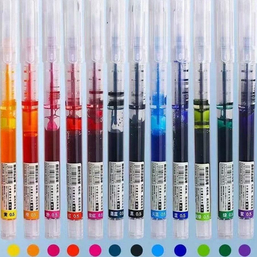 24pcs Liquid Ink Pens, Quick-Dry Signature Pens, 0.5mm Black/Blue/Red Ink, School/Office Essential, Back To School Season