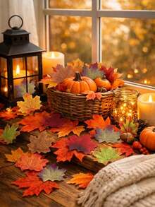 200pcs Rtificial Fall Maple Leaf Decor, Squishy Multi-Colored Faux Autumn Maple Leaves For Table Scatter/Autumn Wreath/Wedding Centerpiece/Harvest Season/Indoor Vase Filler/Backdrop Styling/Fall Home Decor Autumn/Christmas Decrations(5/50/100/200pcs) - A - View 8