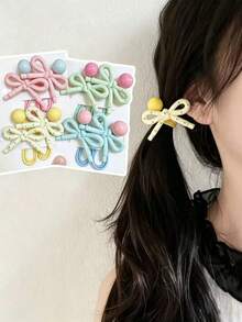 5/1pc Cartoon Bow Macaron Hair Ties, Colorful Polka Dot Candy Color Hair Bands, High Elasticity Ponytail Hair Clips, No Damage Hair Accessories, Firm Hold, Suitable For Daily Use, Random Color - Multicolor - View 2
