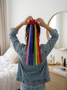 Set Pita Rambut Pelangi 6/1 buah, Set Pita Senam dan Tari Cocok untuk Kelas Musik, Pesta Bertema, Perlengkapan Liburan, Perlengkapan Tari Cocok untuk Pernikahan, Pesta Bertema, dan Pertunjukan Tari, dll. - pita pelangi di pergelangan tangan - View 6