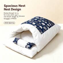 2pcs Ins Style Enclosed Cave Pet Sleeping Bag Bed With Pillow, Thick Warm Washable Detachable Cat Bed, Deep Sleep Secure Nest For Small & Medium Cats Dogs, All‑Season Indoor Rest Cushion - White - View 7