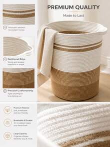 1pc Household Clothing Storage Basket, Nordic Style Cotton Rope Miscellaneous Storage Basket, Large Capacity Portable Storage Basket, Sturdy And Not Easy To Collapse, Suitable For Bathrooms, Bedrooms, Living Rooms, Laundry Rooms - Multicolor - View 5
