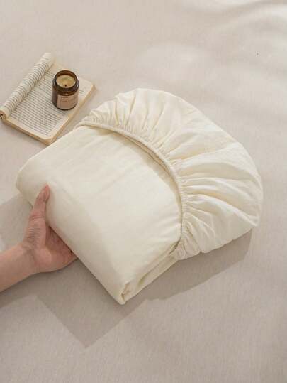 1pc Solid Beige Fitted Sheet, Mattress Protector, Mattress Cover, Fitted Sheet, Soft And Breathable, Suitable For All Bed Sizes-Twin XL, Full, King, Queen, Deep Pocket Up To 11.8 Inches, Back To School Dorm Bedding