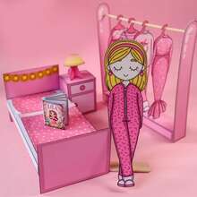 Pink Girls Dress-Up Wardrobe Quiet Book DIY Handmade Set, Doll Outfit Change Role Play Game, Princess Housekeeping Educational Craft Toy, Birthday Holiday Gift - Multicolor - View 14