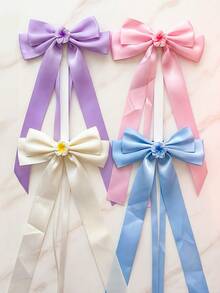 1/2/4pcs/Set Plumeria Ribbon Bow Hair Clips, Sweet Hair Accessories - Suitable For Girls And Women, Applicable For Daily Outings, Vacations, Parties And Photo Shoots - Multicolor - View 3