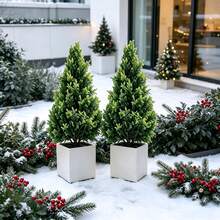 2pcs Realistic Artificial Pine Trees, Versatile Indoor & Outdoor Decorative Greenery, Natural Branch Shape With Vibrant Green Needles, Evergreen & Maintenance-Free, No Pot Included, Suitable For Outdoor Yard, Garden, Patio, Front Porch Path, Poolside, Indoor Living Room, Dining Table, Halloween, Thanksgiving, Christmas, Wedding, Party And Year-Round Atmosphere Decor - Green - View 11