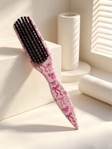 1pc Slick Back Hair Brush,Pink Bow Pattern ,Smoothing Brush For Smooth Flyaways, Frizz, Sleek Ponytail, Buns And Edge Hair Control, Teasing Gel Comb Styling Accessories For Women - Multicolor - View 4