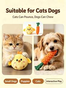 2pcs/Set Screaming Chicken Plush Doll And Braided Carrot Rope Chew Doll, Interactive Teething Doll For Small Dogs And Cats, Durable Puppy Kitten Doll, Relieve Anxiety, Suitable For Indoor Daily Entertainment - Multicolor - View 3