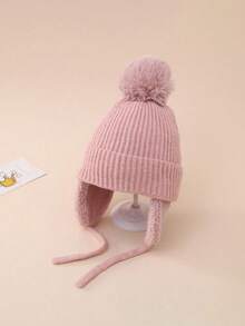 1pc Solid Color Thermal Lined Earflap Knit Hat Children Outdoor Cold-Proof Warm Woolen Cap - 1PC - View 14