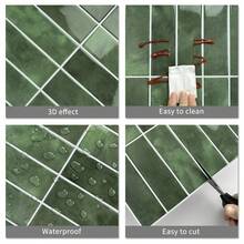 Self-Adhesive Backsplash Tile Stickers, Dark Green Marble Subway Tile Wall Decals, Glossy Waterproof Oil-Resistant Removable Mosaic Tile Stickers, 2D Textured Decorative Wall Stickers For Kitchen, Bathroom, RV, Laundry Room Wall Decor - Dark Green Large Size - View 3
