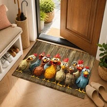 1pc Cartoon Farm Rooster Print Faux Cashmere Kitchen Mat, Absorbent Kitchen Rug, Kitchen Carpet, Long Runner Mat, Sink Front Mat, Suitable For Kitchen, Bathroom, Entryway, Hallway, Laundry Room And Home Decor - Multicolor - View 7