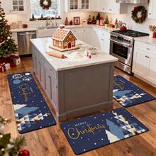 1/2/3pcs Christmas Theme Kitchen Rug, Flannel Kitchen Rug, Comfortable Soft Absorbent Non-Slip Machine Washable With Anti-Slip Backing, Multi-Functional Home Floor Mat Suitable For Doorway, Living Room, Bedroom, Kitchen, Dining Room, Bathroom, Laundry Room, Patio, Entryway, Christmas Holiday Decoration Mat - Multicolor - View 6