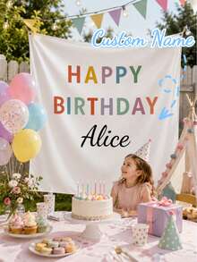 Personalized Children's Birthday Backdrop, Customized Name Happy Birthday Banner, Baby Birthday Party Decoration, Colorful Birthday Backdrop (Unisex For Boys And Girls), 1st Birthday Party Photo Background - Multicolor - View 2