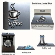 (Hot !!) 1pc 2D Coffee Pattern Flat Stove Protector Mat And Non-Slip Heat-Resistant Rubber Stove Cover Mat Suitable For Induction Cooktop, Glass Cooktop And Multi-Function Scratch-Resistant Mat, Also Can Be Used As Oven, Washing Machine, Dryer And Kitchen Decor Best Choice. - Multicolor - View 1
