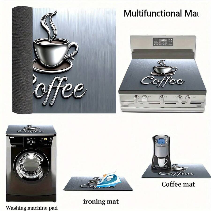 (Hot !!) 1pc 2D Coffee Pattern Flat Stove Protector Mat And Non-Slip Heat-Resistant Rubber Stove Cover Mat Suitable For Induction Cooktop, Glass Cooktop And Multi-Function Scratch-Resistant Mat, Also Can Be Used As Oven, Washing Machine, Dryer And Kitchen Decor Best Choice. - Multicolor - View 1