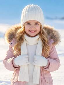 3 piezas/Set Gorro de punto unisex para niños pequeños + Guantes + Bufanda Conjunto de 3 piezas, Conjunto de 3 piezas de invierno, Conjunto térmico de punto para niños pequeños otoño invierno, Conjunto de 3 piezas de gorro bufanda guantes para niños, Conjunto de 3 piezas de invierno de punto para niños y niñas pequeños - 3 piezas - Ver 11