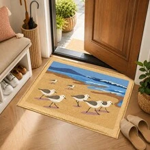 1pc Beach Water Bird Pattern Printed Faux Cashmere Kitchen Mat, Absorbent Kitchen Rug, Kitchen Carpet, Long Runner Mat, Sink Front Mat, Suitable For Kitchen, Bathroom, Entryway, Hallway, Laundry Room And Home Decor - Multicolor - View 7