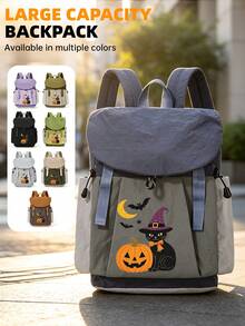 myco bags Unisex Portable Backpack, Halloween Pattern, Durable Polyester, Sturdy Zipper, Adjustable Shoulder Straps, 2D Print, Essential For Outings, Fashionable Student School Bag | Spacious And Convenient, New Back-To-School Bag, Suitable For Commuting, Travel, Casual, College Daily Wear - Multicolor - View 3