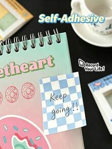 Bộ 3 tờ ghi chú dán phối kẻ caro mới, dòng Romantic, dùng trang trí sổ planner, giấy memo cơ bản - Một cỡ - Xem 7