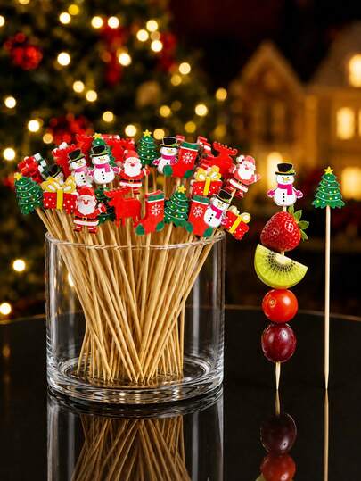 2026 Christmas Decorations, Christmas Decor, Christmas Gifts, Christmas Party Supplies, Christmas Table Centerpiece, Christmas Food Picks, Christmas Tree Gifts And Christmas Stocking Bamboo Cocktail Picks, Fruit, Dessert, Charcuterie Platter Appetizer Skewers And Cupcake Toppers, Holiday Party Table Decor And Christmas Party Supplies