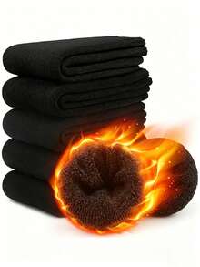 1/3/5 Pairs Mid-Calf Socks, Warm Lining, Couple Style, One Size, Black Color, Excellent Warmth - Terry Socks - View 3