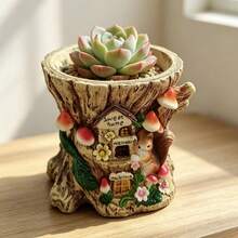 1PC Tree Stump Squirrel Resin Planter, Fairy Tale Style 3D Embossed Craft, Vivid And Cute Design. Suitable For Planting Succulents, Desktop Balcony Garden Decoration Ornament. - Squirrel Flower Pot - View 4