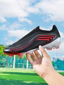 1 Pasang Sepatu Sepak Bola Pria Terbaru Gaya Piala Dunia, Sepatu Latihan Lapangan Rumput AG dengan Stud Panjang - Hitam - View 7