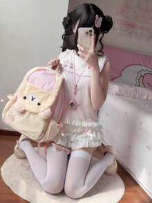Rilakkuma 200pcs New Cartoon Japanese Style Backpack Cute Bear & Cat Large Capacity School Bag Versatile For Girls Students - Multi-color - View 5