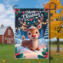 2D Flat Design - Single Piece 2D Flat Design - Flat 2D Design, Christmas Reindeer Welcome Garden Flag, No Flag Pole, Size 12X18 Inches, Durable Polyester Material, Suitable For Yard Decoration, Single-Sided Printing, No Flag Pole Included - A - View 4
