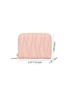 1pc Short Wavy Pattern Wallet Card Holder, Portable Fashion Short Wallet Suitable For Women's Daily Use And Date Gift - Baby Pink - View 10