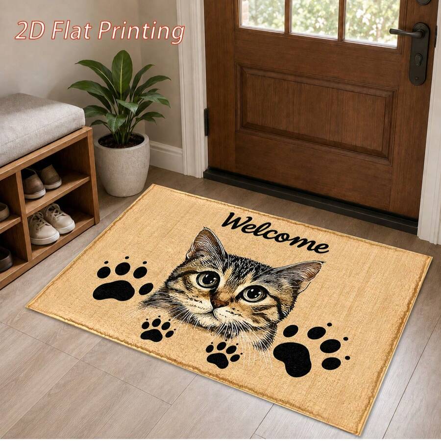 1pc, Calico Cat Pattern Printed Faux Cashmere Kitchen Mat, Absorbent Kitchen Floor Mat, Kitchen Rug, Long Strip Foot Mat, Sink Front Mat, Suitable For Kitchen, Bathroom, Entryway, Hallway, Laundry Room And Home Decor - Multicolor - View 1
