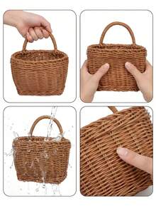 1pc Woven Hanging Basket Wall Mounted Storage Basket, Boho Rattan Hanging Wall Organizer For Plant Lovers, Space Saving Basket For Living Room Bathroom Kitchen Entryway, Hanging Decor Storage For Remote Control Sundries Accessories, Natural Farmhouse - View 7