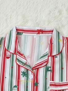 Christmas Print Women's Long Sleeve Long Pants Bubble Crinkle Pajama Set - Green - View 5