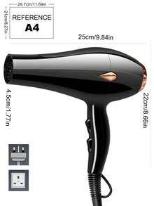 1 buah Pengering Rambut Profesional Berkecepatan Tinggi dengan Pinggiran Emas Hitam, Dapat Diatur Kecepatannya dengan Sakelar Udara Dingin/Panas, Aliran Udara Bertenaga Tinggi, Dilengkapi dengan Nosel Konsentrator dan Aksesori Sisir Lancip, Cocok untuk Penggunaan di Rumah dan Salon Profesional - Hitam - View 5
