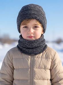 2pcs/Set Unisex Kids Knit Hat + Scarf Set, Warm Autumn/Winter Children's 2 Pieces Set, Fashion Knit Hat Set, Solid Color Kids Outfit - 2PCS - View 7