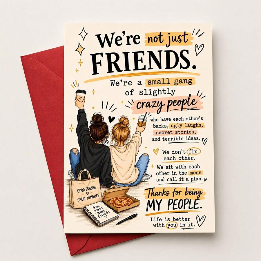 Includes Envelope And Greeting Card; A Fun Card For A Best Friend-Perfect For Birthdays Or Friendship Day; A Thoughtful Gift For A Female Bestie; Flat Note Card Suitable For Special Occasions. - A - View 1