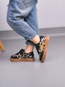 Leopard Print Kids Thick Sole Sneakers, Hook And Loop Anti-Slip, Unisex Casual Sports Shoes, Spring/Autumn New Style - Black - View 4