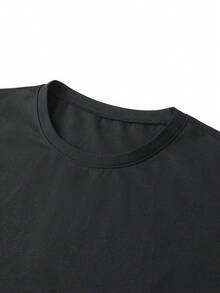 Men's Spring/Autumn Coconut Tree Print Loose Fit Faux Two Pieces Patchwork Crew Neck Long Sleeve T-Shirt - Black - View 2