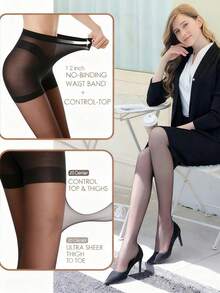 Multi-Color Sheer Tights, Apricot / Coffee / Black High Elastic High Waist Pantyhose, Suitable For Plus Size - Black - View 4
