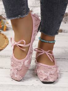 2026 Spring/Summer New Women's Mesh Lace Hollow Out Flat Shoes Comfortable Beach - Pink - View 5