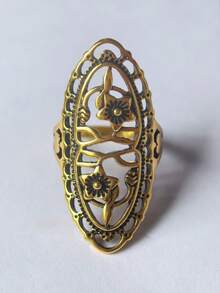 1pc Vintage Hollow Carved Gold-Tone Long Ring, 4 Color Options - Ancient Bronze - View 17