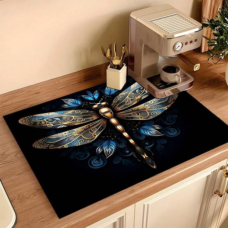 (Hot !!) 1pc 2D Dragonfly Pattern Flat Stove Protector Mat And Non-Slip Heat-Resistant Rubber Stove Cover Mat Suitable For Induction Cooktop, Glass Stove And Multi-Function Scratch-Resistant Mat, Also Can Be Used As Oven, Washing Machine, Dryer And Kitchen Decoration Best Choice. - Multicolor - View 11