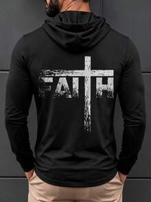 Men's Personalized Print Hooded Sports Top, Quick-Dry Fitness Running Training Long Sleeve Hoodie - Black - View 1