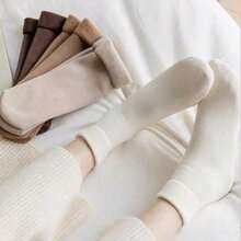 5 Pairs Comfortable Wool Winter Socks, Thick And Warm, Soft Texture, Earth Tone Design, Made Of Polyester And Nylon, Knitted Fabric, Solid Color Style, Suitable For Cold Weather/Yoga/Sleep Scenes, Showcasing Fashionable Women's Charm - Multicolor - View 2