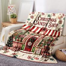 1pc Christmas Themed Blanket, Christmas Candy Store Mint Peppermint Gingerbread Lollipop Pattern Living Room Sofa Bedroom Nap Throw Blanket - Multicolor - View 1